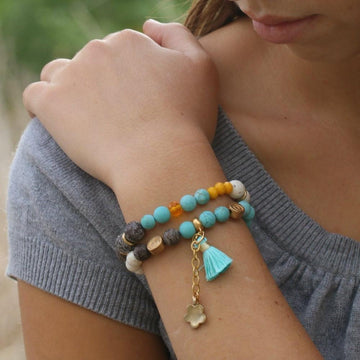 Beaded bracelets set for women, Jasper and jade bracelet, Gemstone charm bracelets, Stackable bracelets, Boho stretch bracelet, Jewelry gift